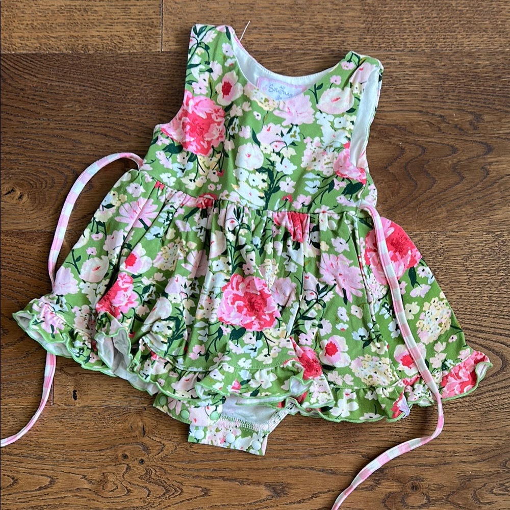 SweetHoney Green and Pink Floral Kids Dress